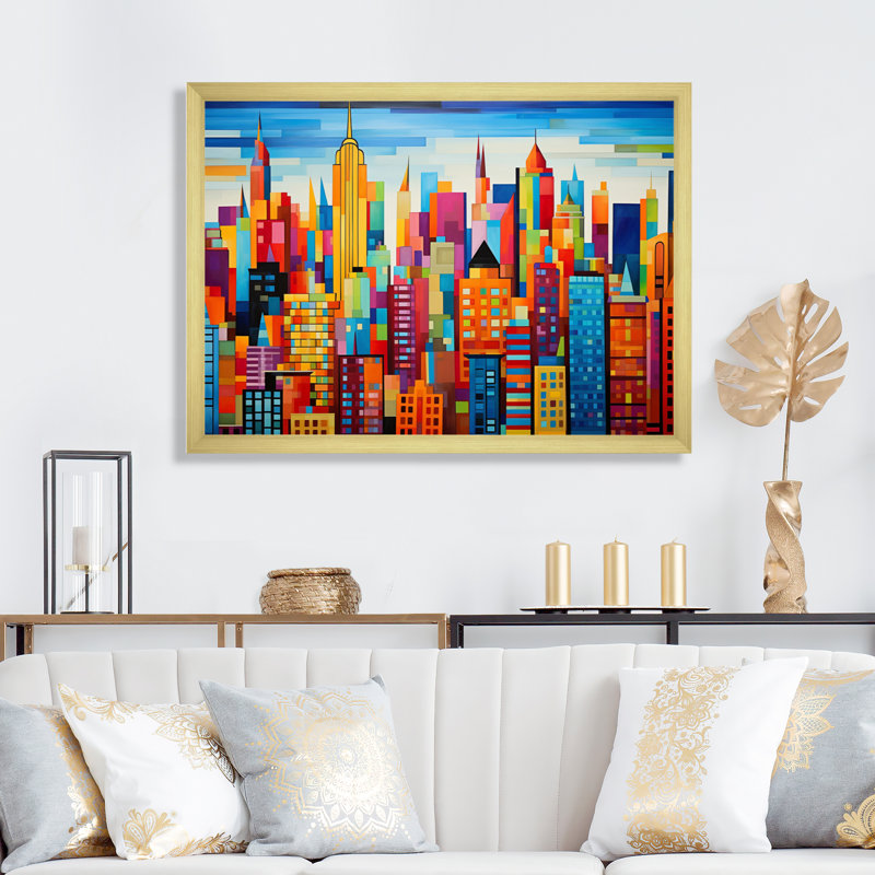 Pop Art New York In Color II - Pop Art, art mural, H 30 po x l 40 po x P 1,5 po, Cadre doré à une seule photo
