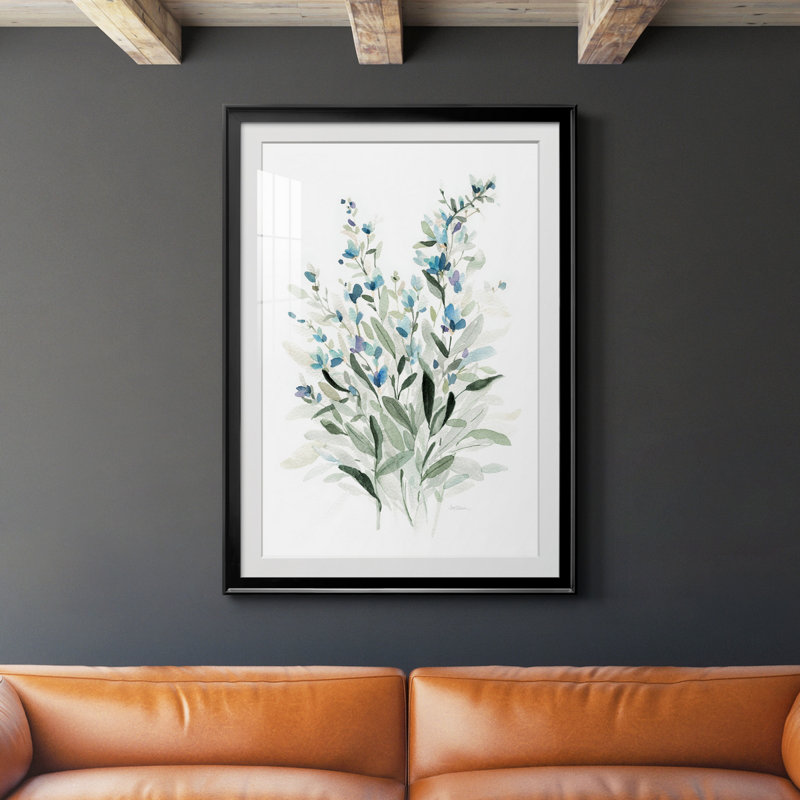 Delicate Blue Botanical I - peinture encadrée, Noir, H 30,5 po x l 42,5 po x P 1,5 po