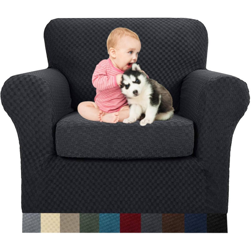 Housse pour canapé à coussins carrés/rectangulaires, Mélange de polyester noir