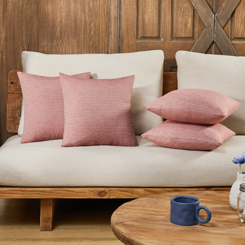 Housses de coussin en faux lin (ensemble de 4), Rouge acajou, 20 po x 20 po