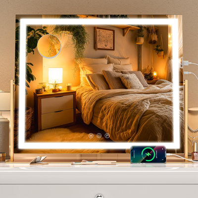 Miroir de salle de bain avec lumières, miroir de maquillage éclairé, écran tactile avec éclairage 3 couleurs (or)