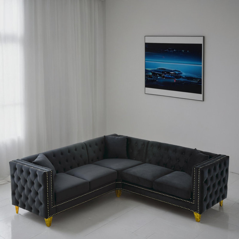 Canapé modulaire en velours 3 pièces, Velours noir