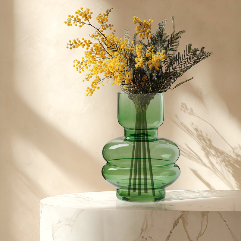 Luciel 8" Green Bubble Glass Table Vase, Green, 8" H x 6" W x 6" D