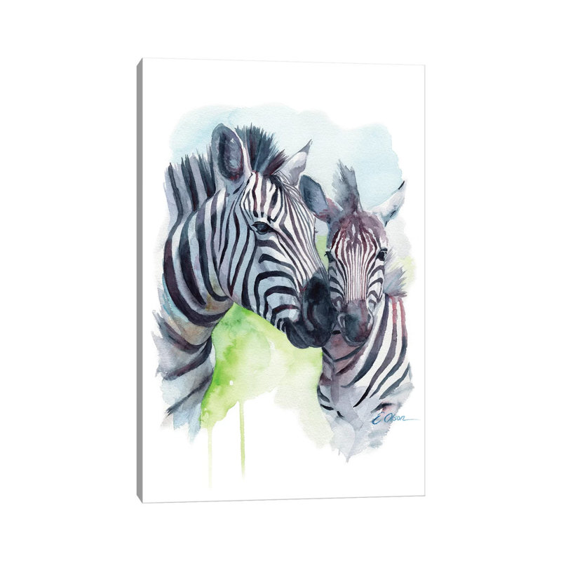 Mother and Baby Zebras 1 Piece Wrapped Canvas Painting, 101.6cm H x 66.04cm W