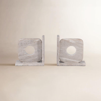Sagebrook Home's Longfellow Elegant Tan Marble Bookends - Unique 6-Inch Square Cut Out Design For Sophisticated Home Decor