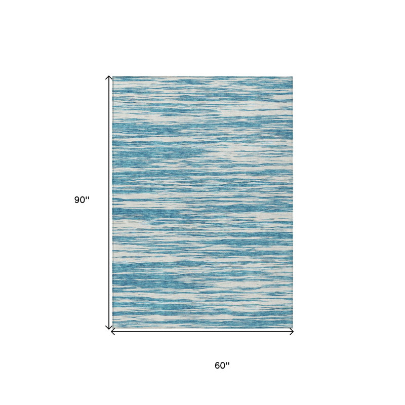 Tapis d'extérieur lavable abstrait bleu sarcelle et ivoire 5 pi x 8 pi