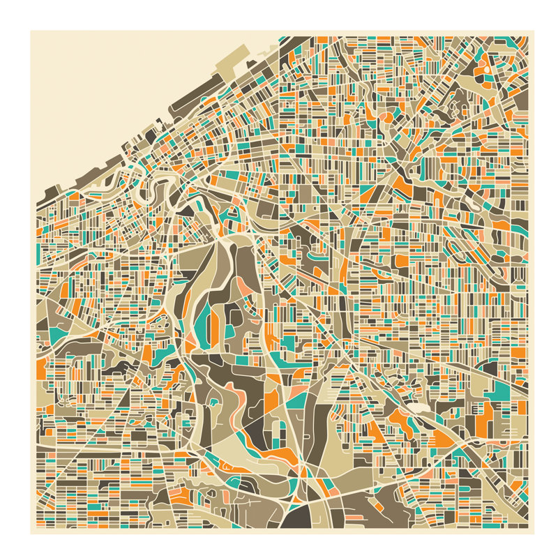 Abstract City Map Of Cleveland by Jazzberry Blue - No Frame Print on Canvas, 66.04 cm H x 66.04 cm W x 3.175 cm D