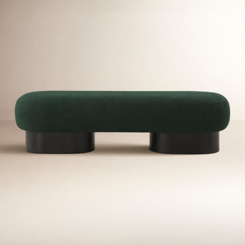 Denyer Fabric Upholstered Bench, Green Boucle Fabric, Black