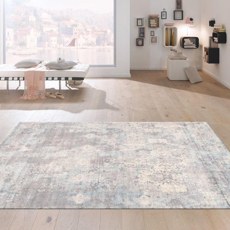 Tapis gris / turquoise tissé à la main Mirage, Rectangle 9 pi x 12 pi