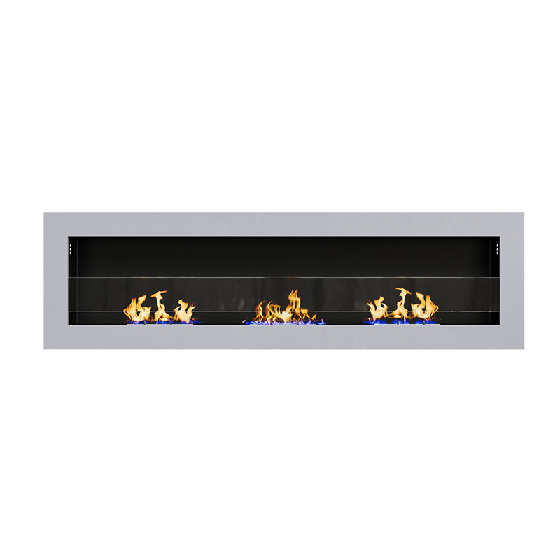 Dutta Recessed and Wall Mount Ethanol Fireplace, Adjustable Flame Size, White
