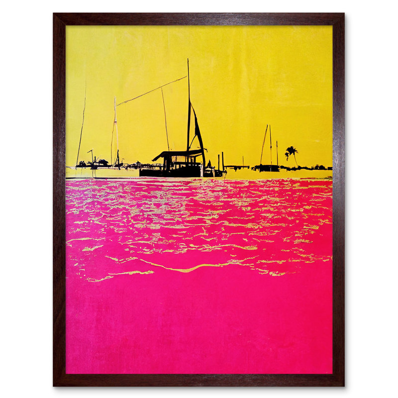 Modern Abstract Seaside Port Colour Blocking - Print, Brown Framed Paper, 43cm H x 33cm W x 2cm D