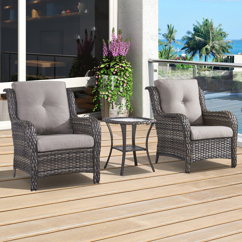 Schutt Wicker 2 - Person Patio Conversation Set with Cushions, Gray, Gray