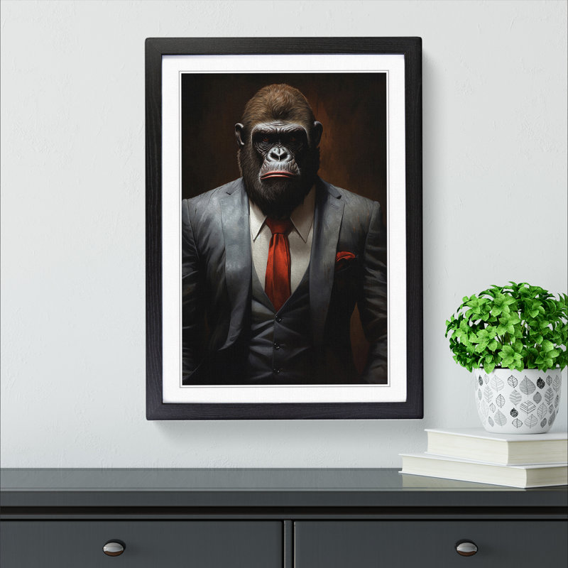 Gorilla in a Suit Painting No.6 - Framed Print, 46cm H x 34cm W x 2cm D, Black