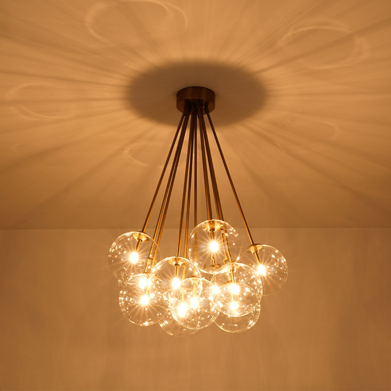 11-Light Lollipop Clear Glass Semi-Flush Mount