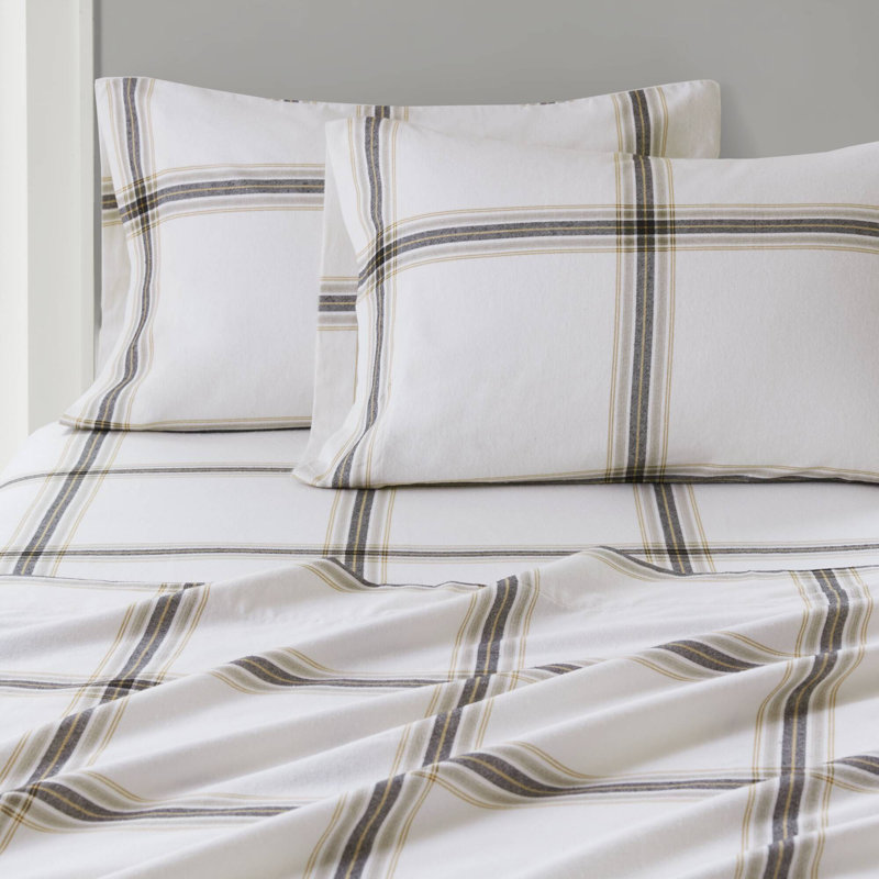 Full Blue Plaid Cotton Flannel Bedding Set