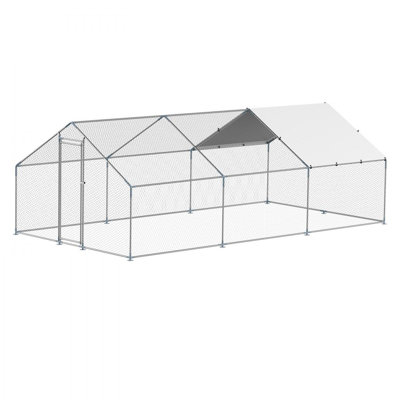 Metal Chicken Coop 9.8x19.6x6.5 ft Walk-in Chicken Run with Cover Spire Roof