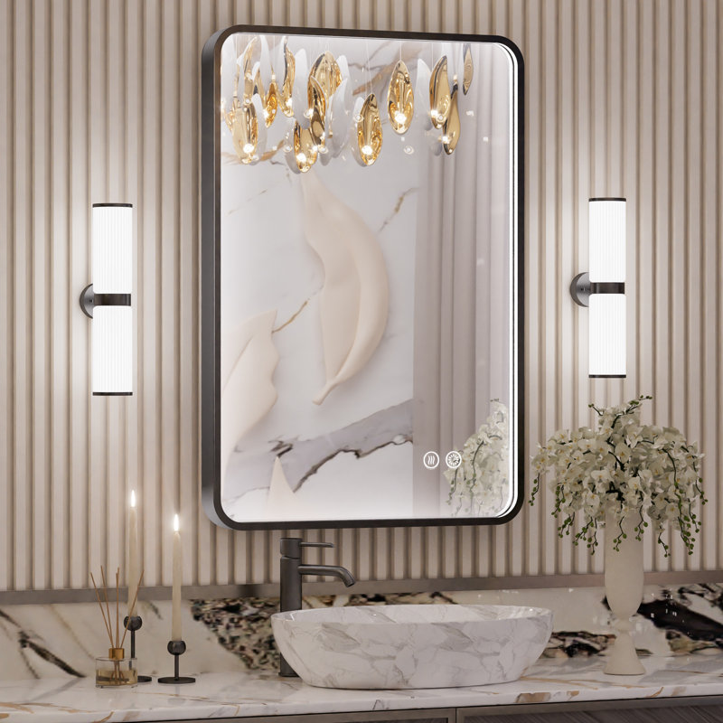Aluminum Framed Lighted LED Bathroom Vanity Mirror with Anti-Fog 3 Colors Temperature & Dimmable Light Bathroom Vanity Mirror