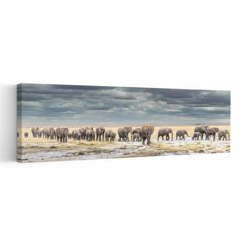 «Savanna Elephant Journey», art abstrait contemporain, paysage, nature, H 20 po x l 60 po