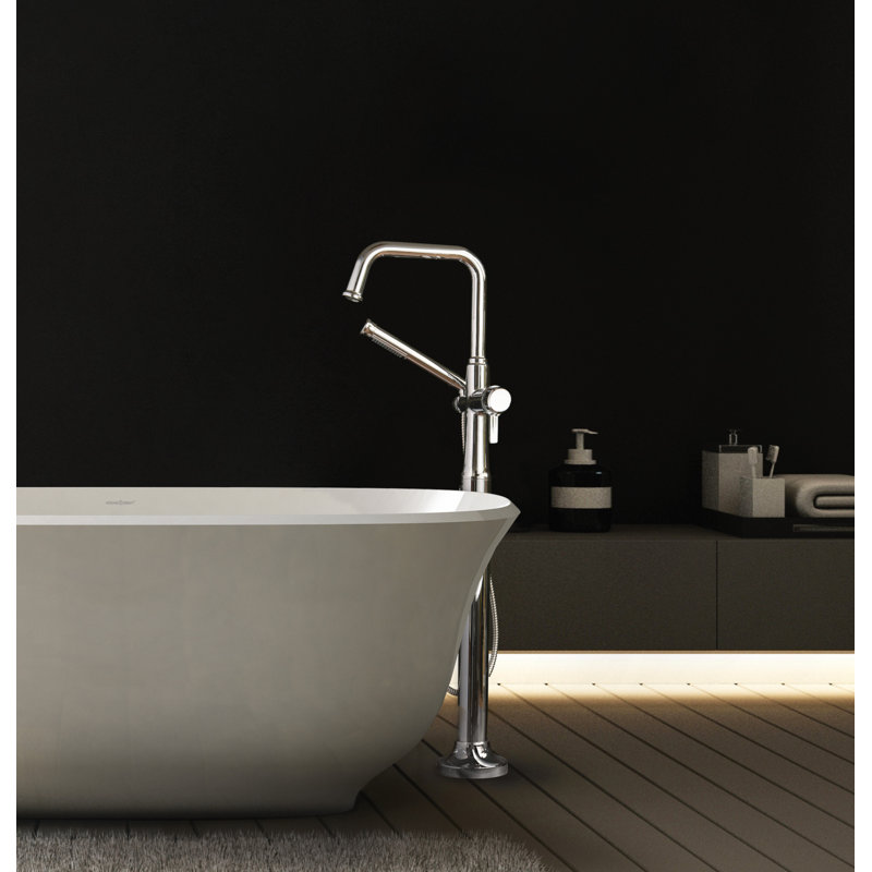 Momenti Single Hole Floor Mount Tub Filler Trim with U-Spout, Polished Nickel