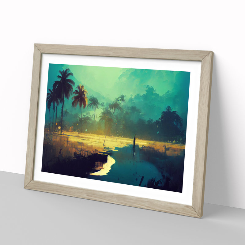 XH1022-10160X Wild Palm Trees 1 Piece Single Picture Frame Wall Art, 25cm H x 34cm W x 2cm D, Oak