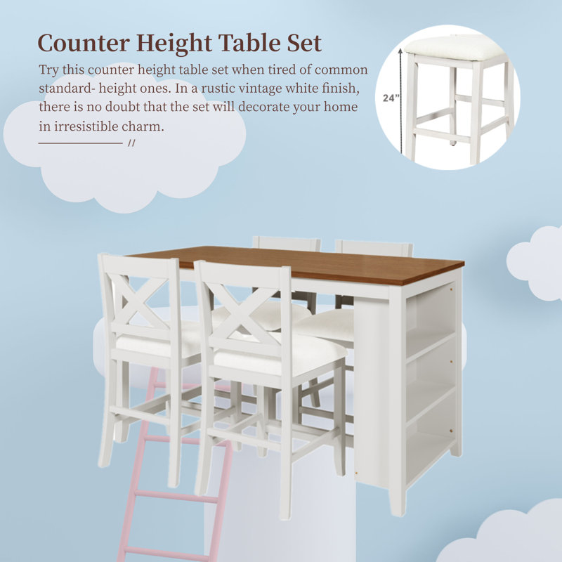 Ensemble de table de salle à manger 5 pièces Solid, Brun / Blanc