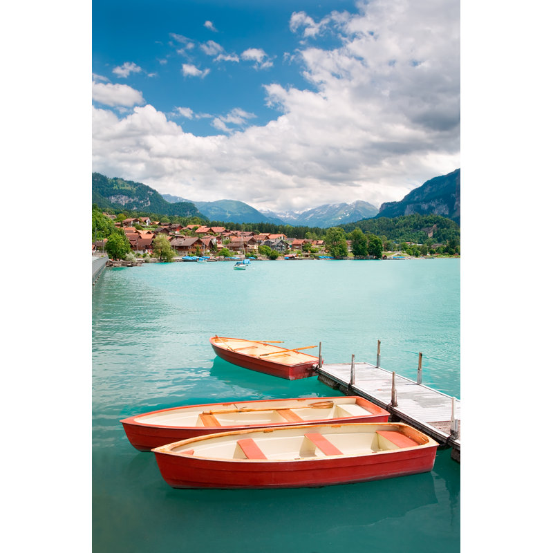 Rowboats On Lake Brienz by Cybernesco - Wrapped Canvas Print, 46cm H x 30cm W