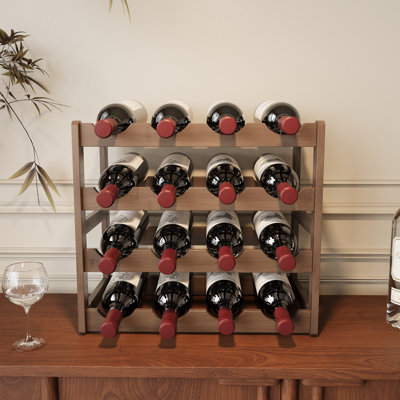 16 Bottle Wine Rack Bamboo Wine Storage Cabinet Shelf Tabletop Wine Holder