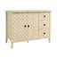 Buffet moderne à 3 tiroirs et 2 portes avec finition grain de bois, texture en forme de losange et poignées confortables Armoire de rangement élégante Poignées noires, charnières en métal, espace réglable