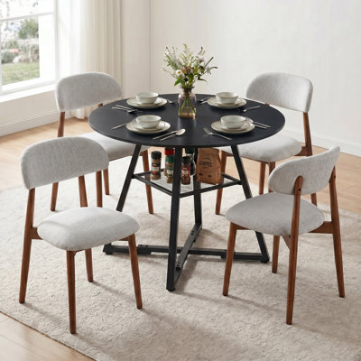 Ameah 42"L Round Modern Kitchen Dining Table Set With 32.1"H Dining Chair
