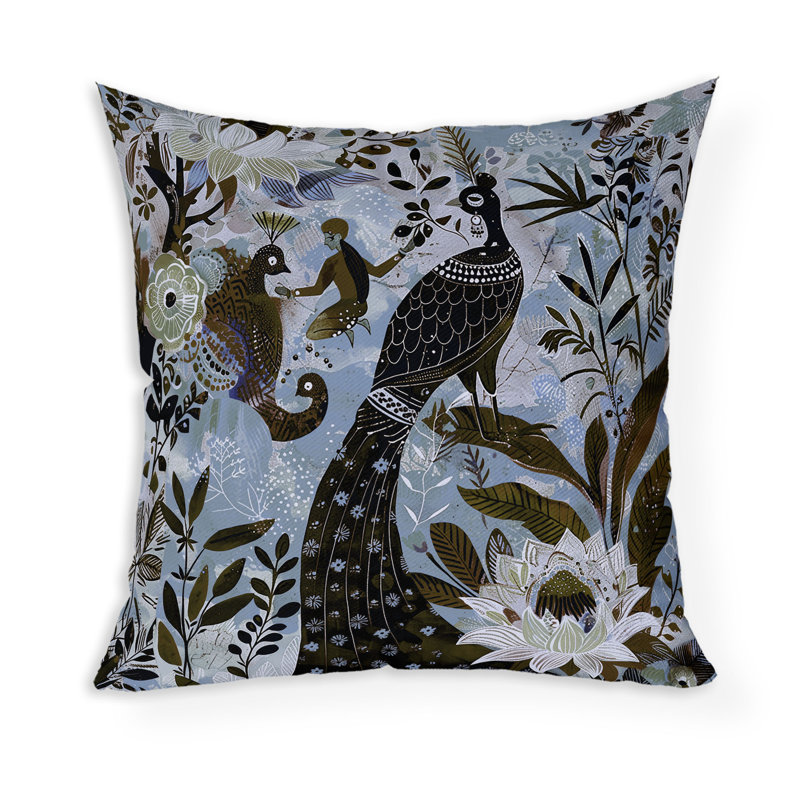 Coussin décoratif intérieur / extérieur Jungle Tapisserie, H 18 po x l 18 po, Bleu / Vert