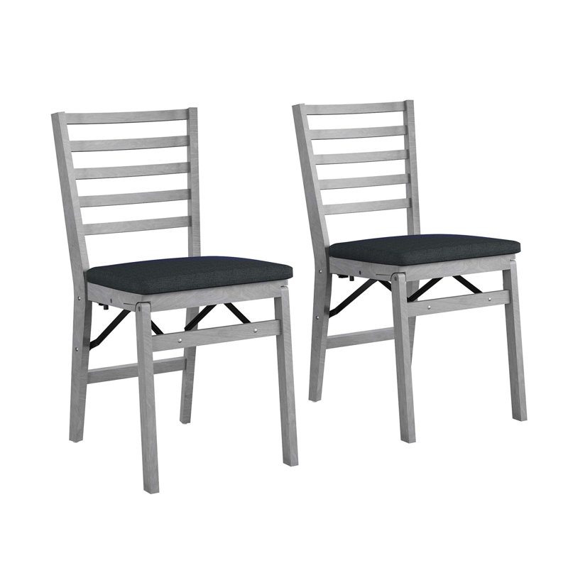 Gray Armless Wood Folding Chairs with Fabric Seat, Set of 2