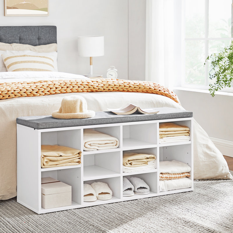 Arney 10 Pair Shoe Storage Bench with Adjustable Shelves, White