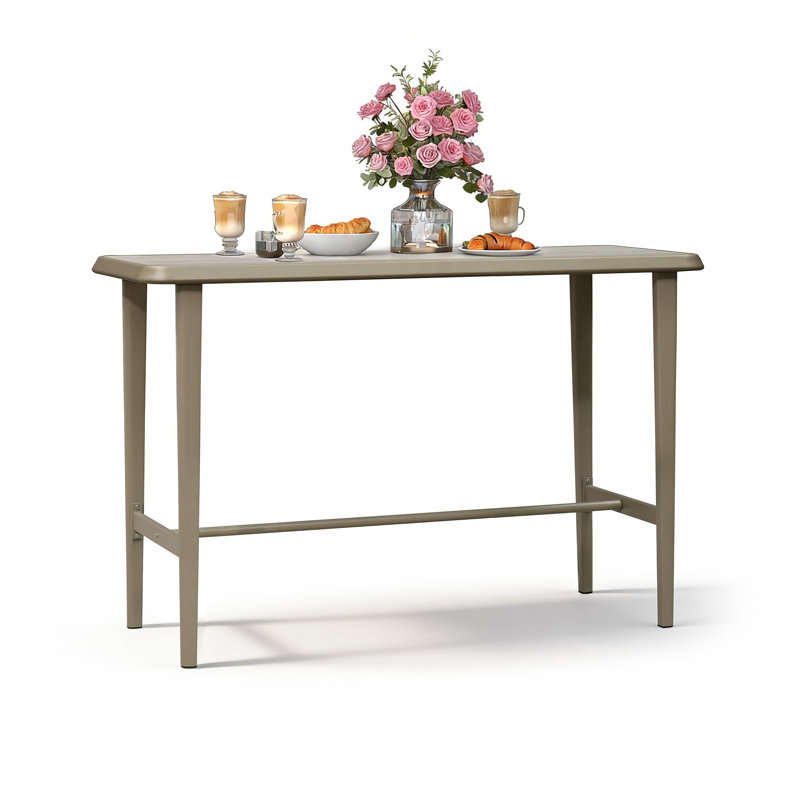  Patio Retangular Table Dining Breakfast Coffee Kitchen Bistro Outdoor Pub Bar Table For Garden Balcony Hot Tube, Champagne