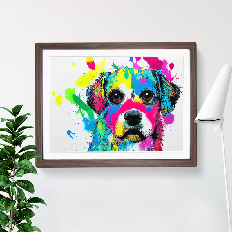 Dog Splash Vol.2 Abstract - Single Picture Frame Print, 25cm H x 34cm W, Walnut
