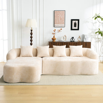 Canapé modulaire en L à compression complète avec méridienne courbée, mousse haute, 4 sièges, large, profondeur d'assise profonde, surélevé, coussins, lignes élégantes, matériau respirant, idéal pour le salon modulaire