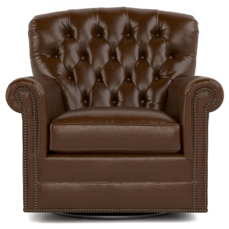 Wharton Tufted Swivel Chair, Durango Brown Genuine Leather