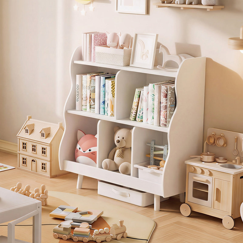 35.4" W Wooden Kids Bookcase with 3 spacious open shelves, White