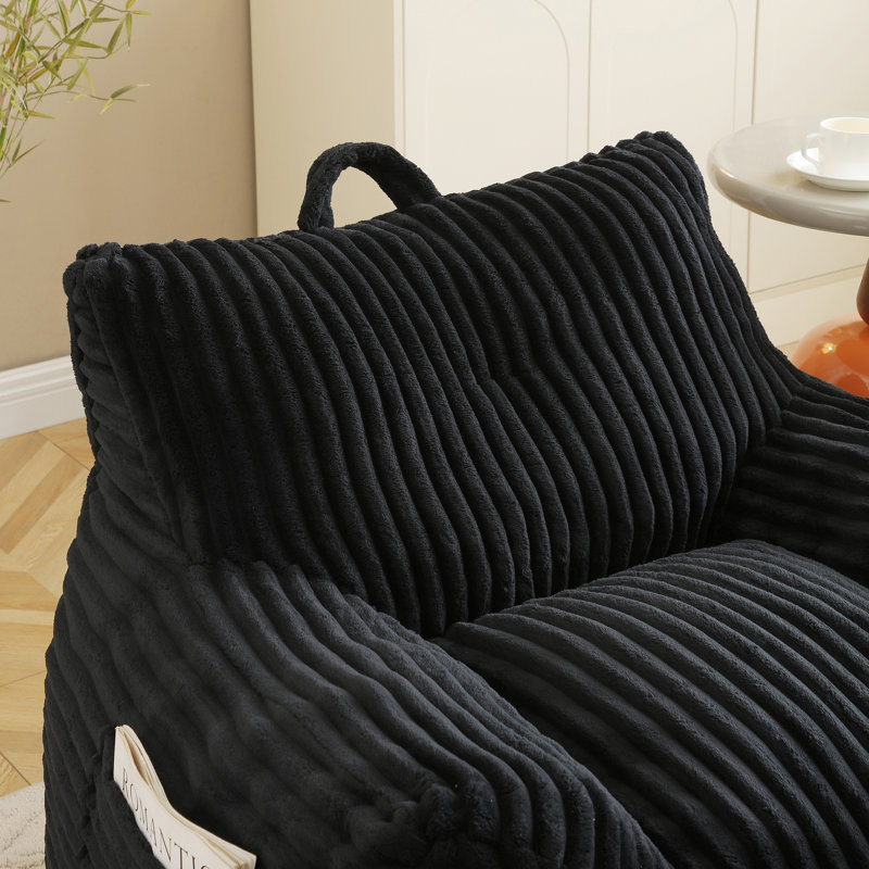 Fauteuil à billes en peluche avec accoudoirs et repose-pieds Giant, Noir
