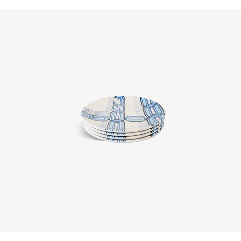 Napperon rond bleu tournesol, Bleu / blanc