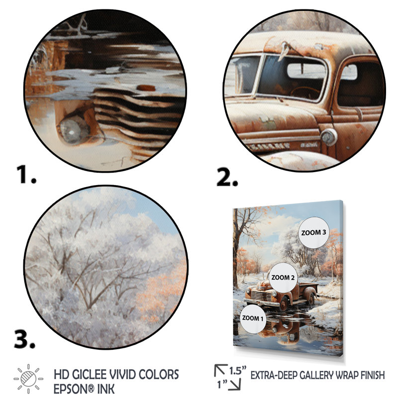 Cherylanne Brown Pickup Truck Frozen Wilderness, reproduction d'art sur toile, H 32 po x l 16 po x P 1 po, Toile tendue