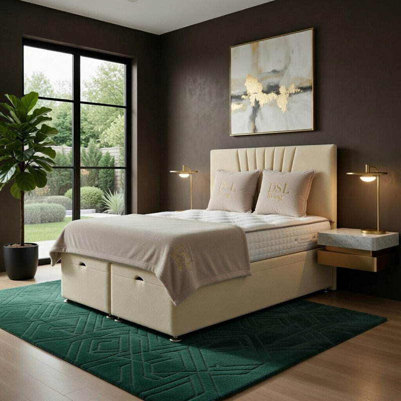 Upholstered Ottoman Bed, Cream, King