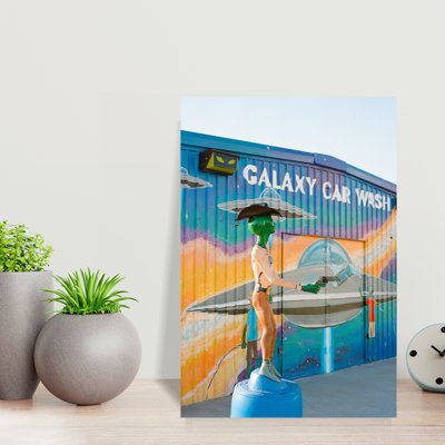 Space Cowboy Car Wash Colorful Vibrant Whimsical Architecture Wall Art Print by Bethany Young - Wrapped Canvas Print