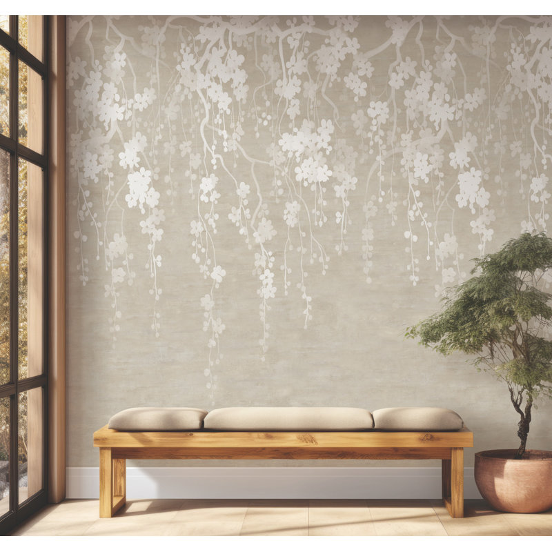 Murale fleurs de sakura, Beige