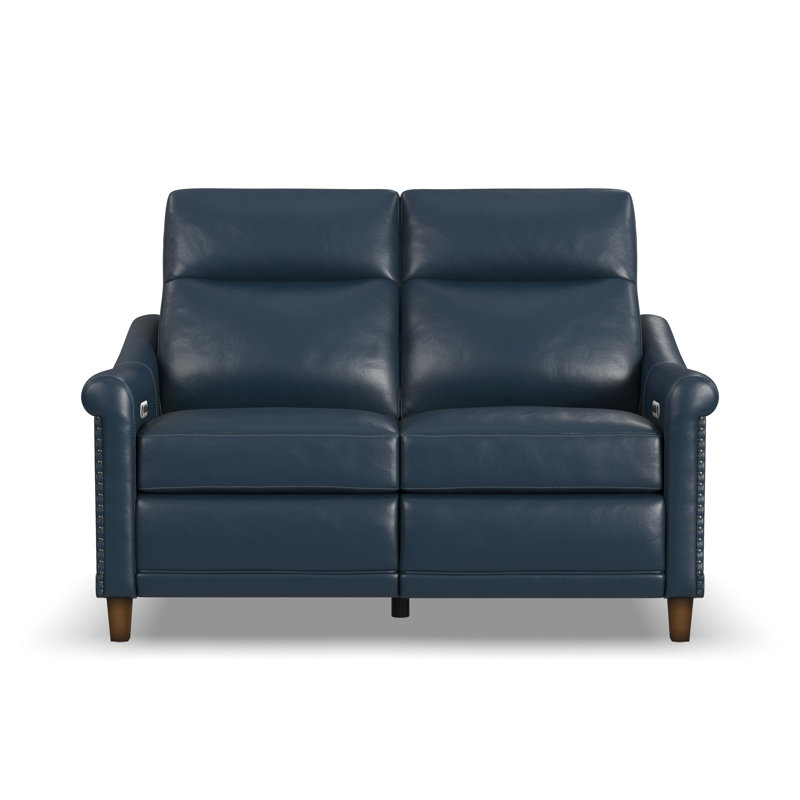 Causeuse inclinable électrique en cuir Elizabeth, Cuir véritable bleu