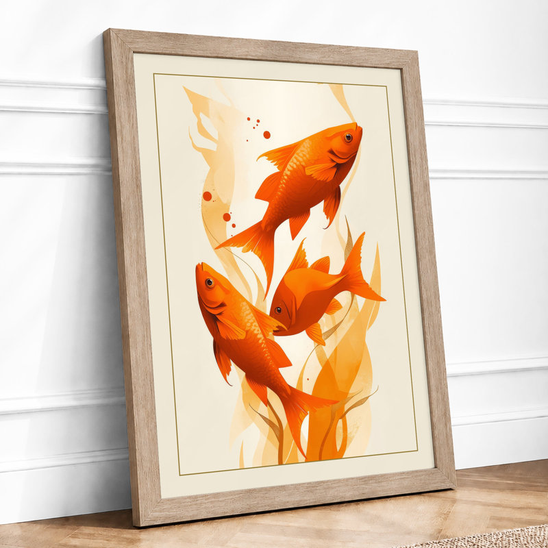 Goldfish Among Plants Boho - Framed Print, A3 - 42.0 x 29.7 cm, Oak