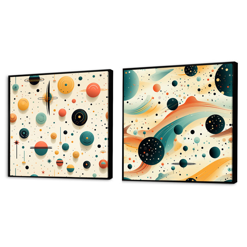 Colegrove - Ensemble de 2 collages carrés à formes abstraites, Cadre flottant noir, H 30 po x l 61 po