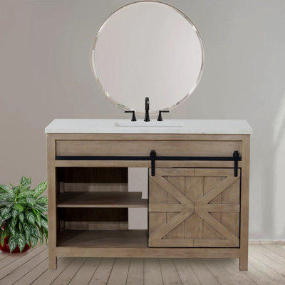 Meuble-lavabo de porte de grange de 48 po de largeur en brun neutre