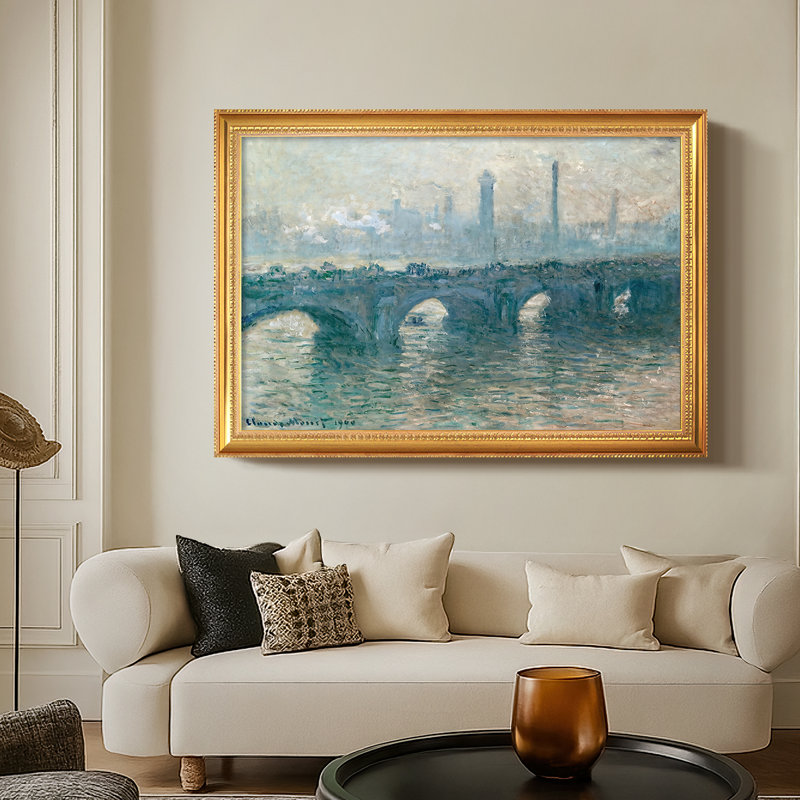 Pont Waterloo, temps gris, 1900 - Claude Monet - Toile encadrée sur mesure, Or florentin perlé, 28X40, No