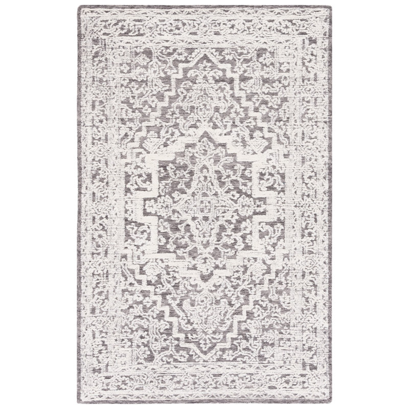 Roslyn Hand Tufted Wool/Cotton Oriental Rug in Dark Gray/Ivory, Rectangle 4' x 6'