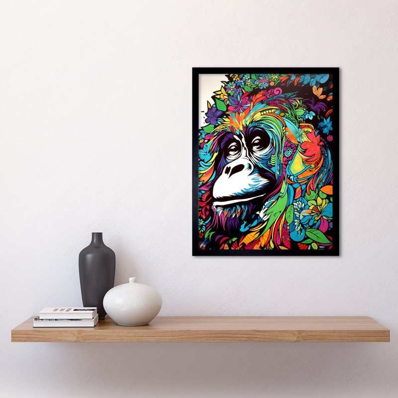 Aldijana Orangutan With Flowers Graffiti Colourful Psychedelic Ape - Single Picture Frame Print